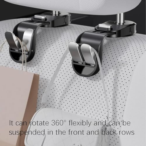 Image of Car Seat Headrest Hook Compatible with Toyota Corolla CrossDouble Metal Headrest Hanger for Handbags, Coats, Bottles & Grocery Bags | Retractable Purse Holder Accessory (Black, Pack of 2)