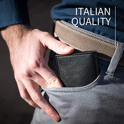 Maruse Italian Leather Wallet for Cards and Bills, Slim Minimalist Design, Handmade in Italy, Black4