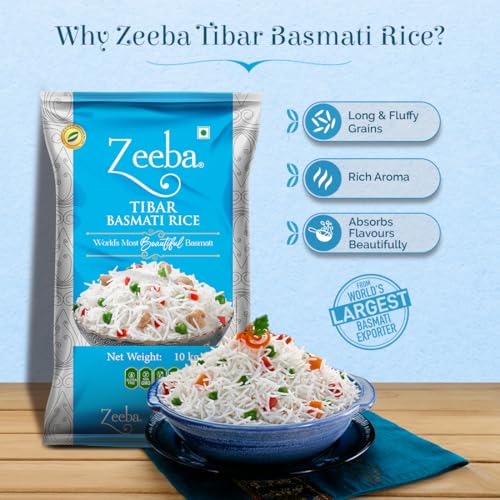 Image of Zeeba Tibar Basmati Rice 10 Kg, For Daily Home Cooking (Cooked length upto 18mm*)