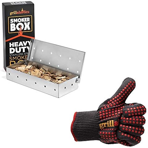 Grillaholics Stainless Steel Smoker Box & Heat Resistant Grill Gloves Bundle Cover