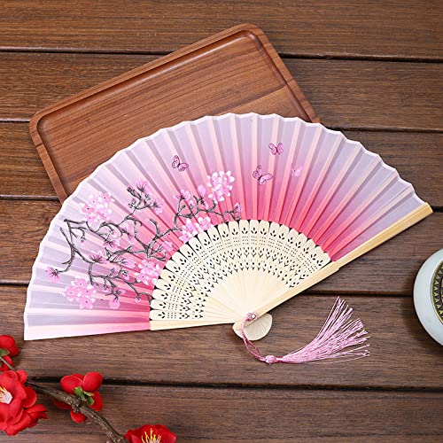 Abanico de mano plegable elegante de seda rosa como obsequio 2