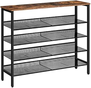 HOOBRO 5-Tier Shoe Rack, Shoe Storage Organizer, Shoe Organizer Rack with Flat or Slant Adjustable Shelves, 100 x 30 x 85 cm, Narrow Shoe Stand for Hallway, Industrial, Rustic Brown EBF101XJ01