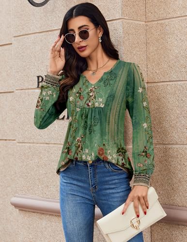 Image of Zeagoo Womens Long Sleeve Tops Fall V Neck Shirt Casual Pleated Tunic Top