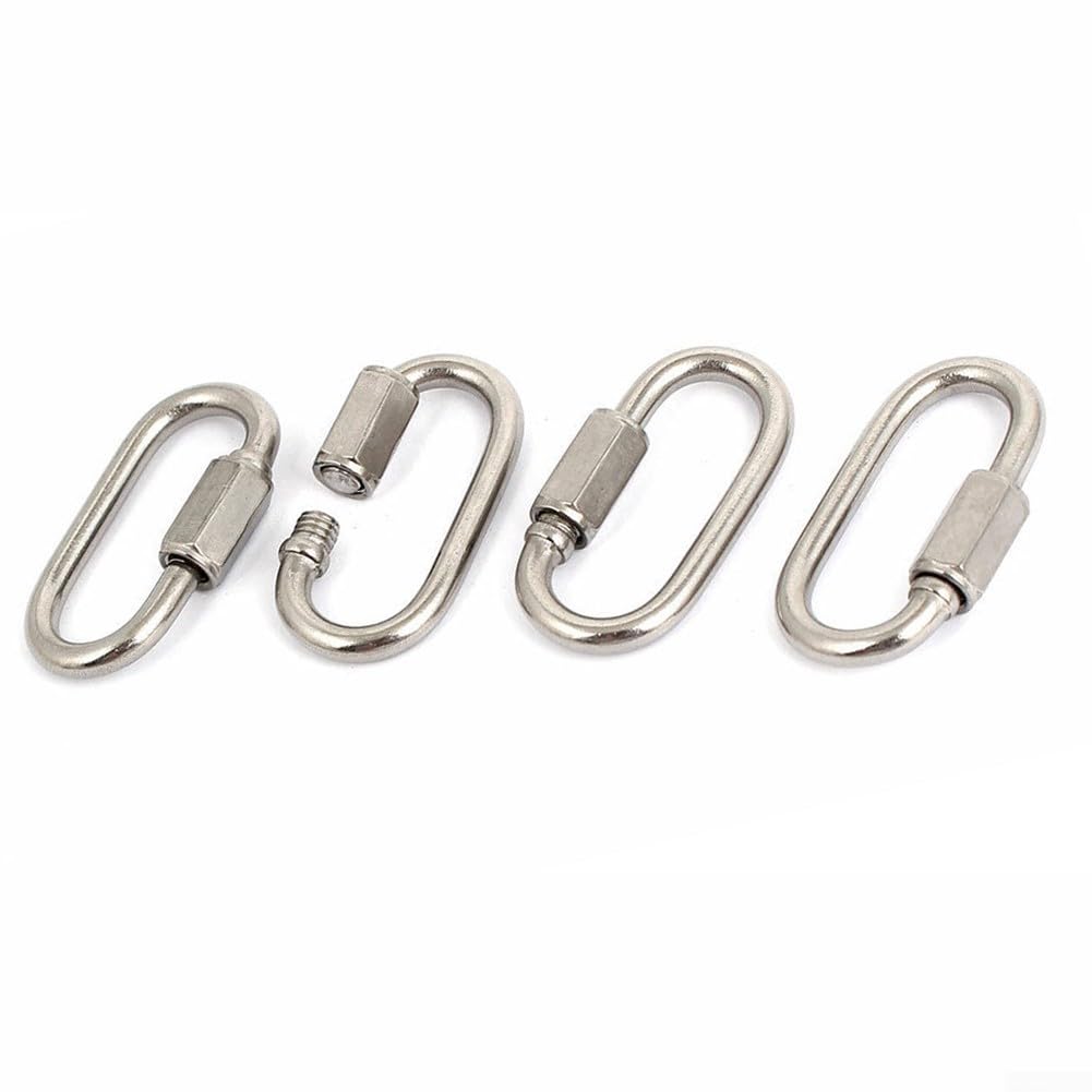 Lot de 4 mousquetons à maillons rapides en acier inoxydable de 3,5 mm pour camping, randonnée, pêche, sac à dos, clé pour anneau, équipement pour animaux de compagnie, équipement d'extérieur