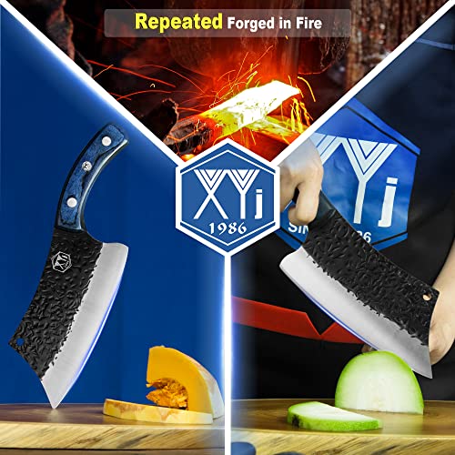 Xyj Full Tang 7 Inch Cleaver Kitchen Knife + 6.7 Inch Butcher Knives Stainless Steel Cutting Slice Knives Multipurpose Chef Knives With Leather Sheath&Whetstone #TOP6