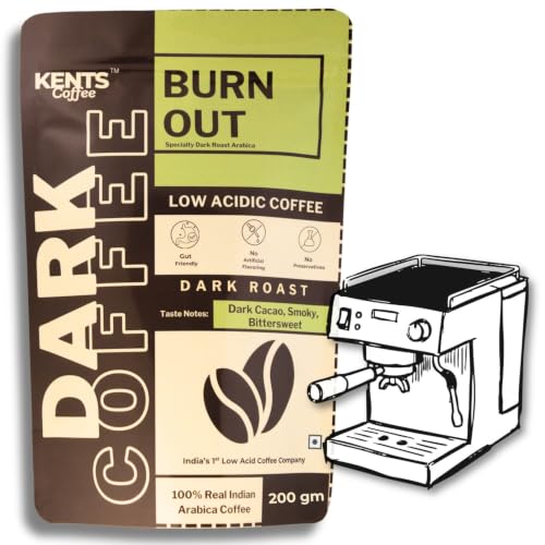 Image of Kents Coffee Burn Out Dark Roast Coffee - FINE GRIND | LOW ACIDIC COFFEE | Bold, Smoky & Bittersweet | 100% Arabica | Best for Home Espresso Machine | Strong Milk & Black Coffee | Chikmangalur | Single Estate | PREMIUM HOME ESPRESSO [200g] | Sun Dried Arabica | French Roast