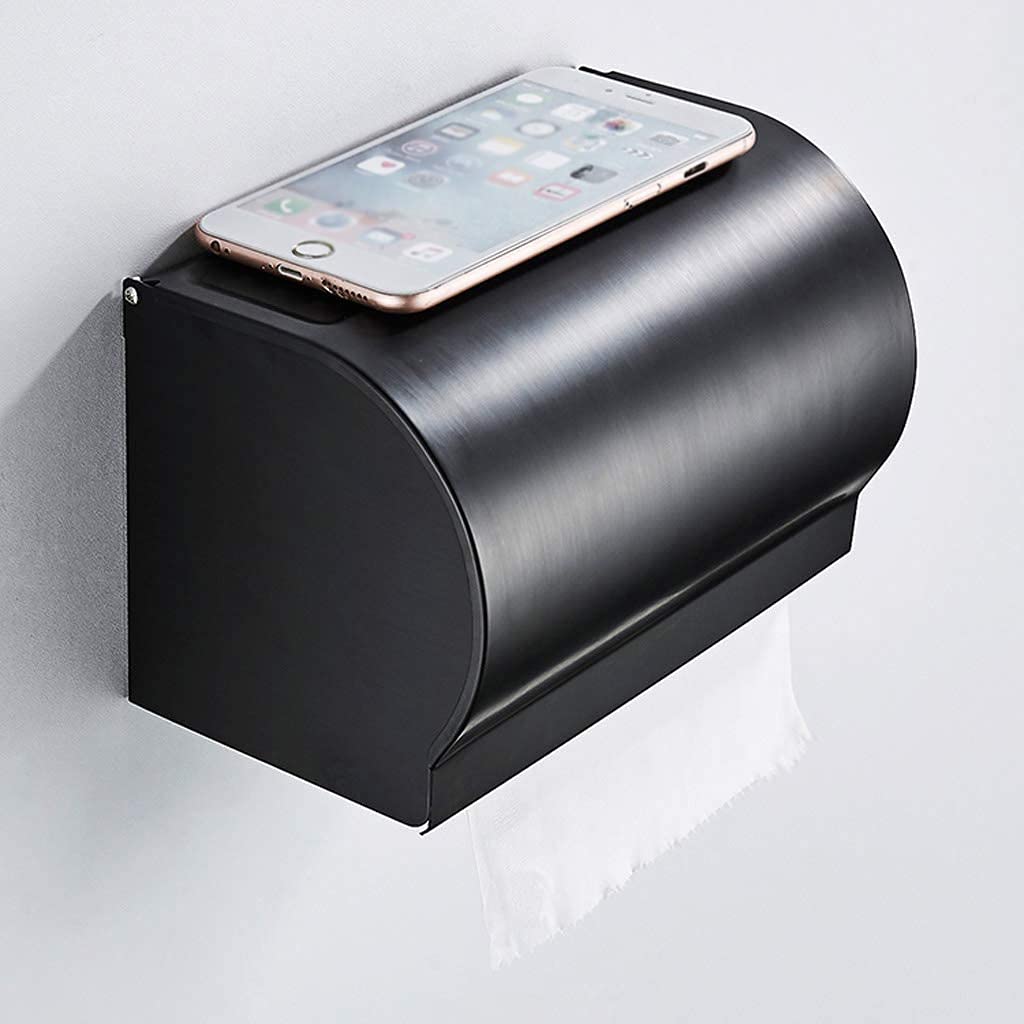Uchwyt ścienny na papier toaletowy z półką telefon, pudełko, zamknięta, wodoodporna konstrukcja, aluminium Space, kolor czarny