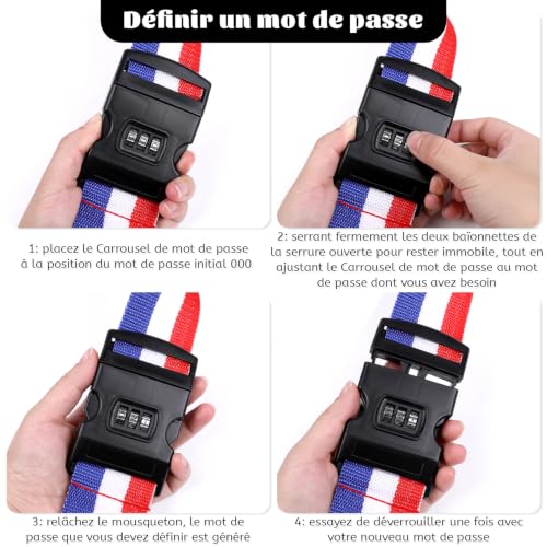 SULOLI 2pcs Sangles à Bagages Réglable Sangle Valise Voyage avec Code – vue 5