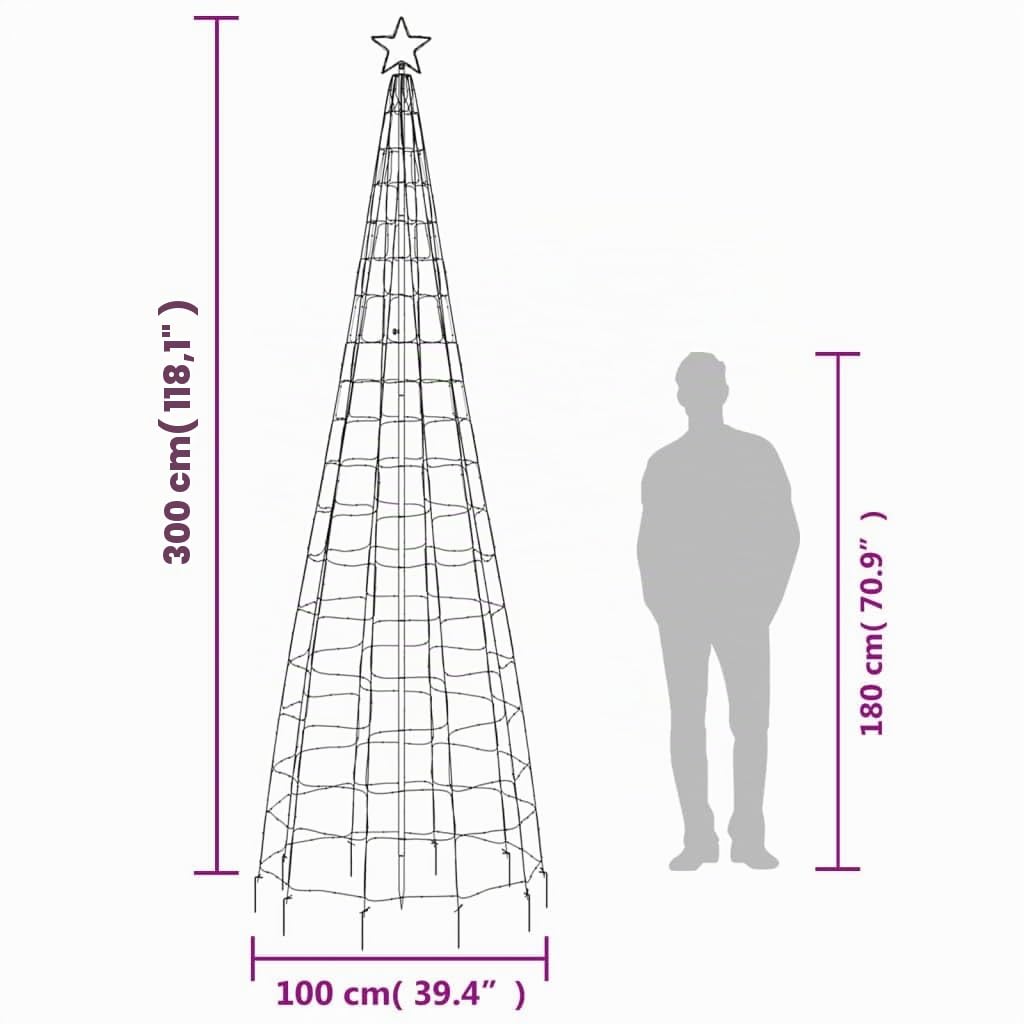 vidaXL LED Weihnachtsbaum, Beleuchtet Christbaum mit Erdspießen 570 LEDs, Tannenbaum Lichterbaum mit 8 Beleuchtungsmodi, Weihnachtsbeleuchtung Weihnachtsdeko, Mehrfarbig 300 cm