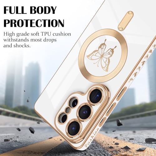 Newseego for Samsung Galaxy S26 Ultra 5G Magnetic Case, Cute Butterfly Luxury Plating Edge Case for Women Girls Men Soft TPU Shockproof Full Camera Protective Cover for Samsung Galaxy S26 Ultra-White - image 3
