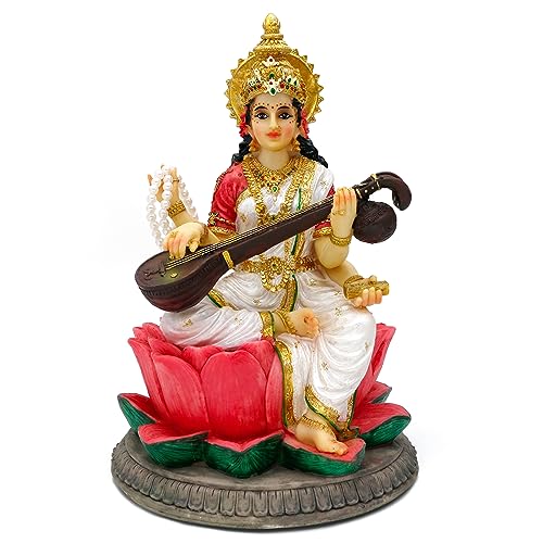 Hindu Goddess Saraswati Statue - 8.6" H Saraswati Sculpture Indian Diwali Pooja Item Murti Gifts for Indian Man Woman Friends Family Diwali Gifts Home Office Mandir Temple Puja Decor