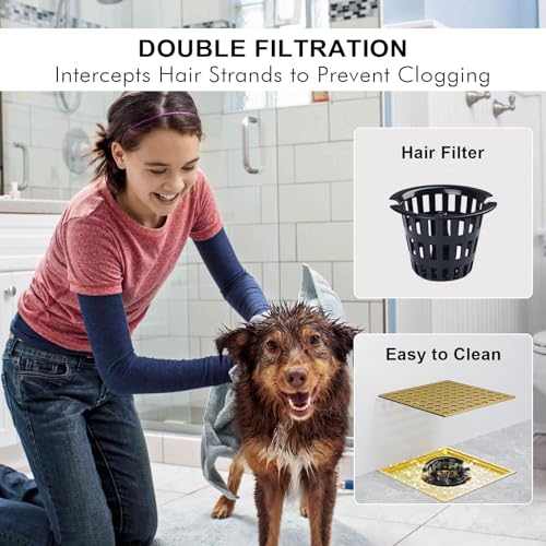 Image of 4-1 /4 Inch Shower Drain, Square Shower Floor Drain Kit with ABS Flange