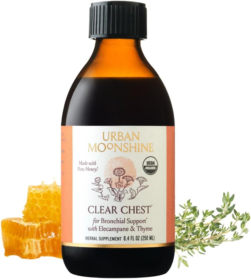 Urban Moonshine Clear Chest Syrup - Clear Lungs - Immune Support - Respiratory Health - Elecampane - Licorice Root - Raw Honey - Certified Organic - Natural - 8.4 Fl Oz