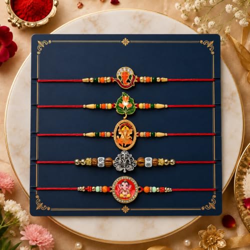 Image of Oblivion Rakhi For Brother - Elegant Stylish God Designer Rakhi with Beads and Silver Colour Pooja Coin, Tilak Set & Greeting Card - Traditional Raksha Bandhan Combo for Bhai