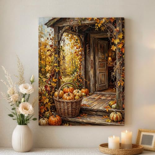 Lienzo de calabazas otoñales para decorar tu salón rústico
