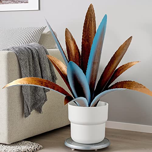Tequila Rustic Sculpture - Metal Agave Plant Home Decor, Rustic Hand Painted Metal Agave, Home Decor Hand Painted Metal Agave Garden Yard Statue, Outdoor Lawn Ornaments Yard Stakes (12 Leaves, Blue) #TOP2
