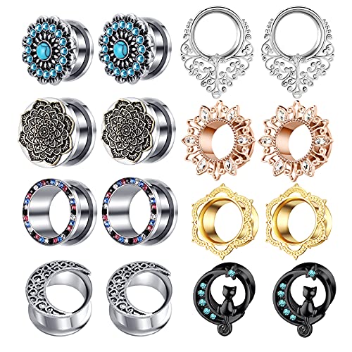 TIANCI FBYJS 8 Pairs Stainless Steel Gauges for Ear Tunnels and Plugs for Women Body Piercing Earrings...