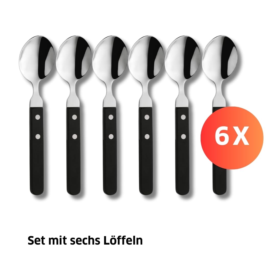 Amefa PIZZA 7000 - Set di cucchiai per pizza/bistecca per 6 persone, manico nero, in acciaio inox 18/0, lucidato e antiruggine, 2 manici rivettati in legno di Pakka, posate da bistecca, set di posate