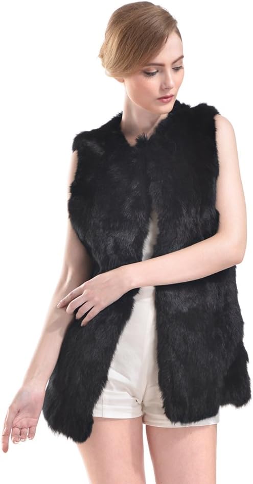 OLLEBOBO Women's Elegant Genuine Rabbit Fur Vest Without Belt