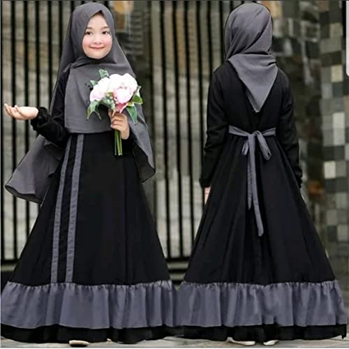 IDOPIP Muslim Girls Dress for Kids Long Sleeve Islamic Prayer Abaya Dress Maxi Kaftan Thobe with Hijab 2PCS Modest Clothes3