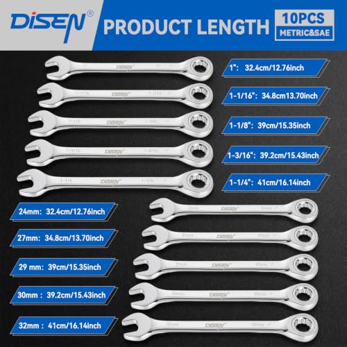 Image of DISEN 10PCS Large Wrench Set Jumbo Ratcheting Wrench Set