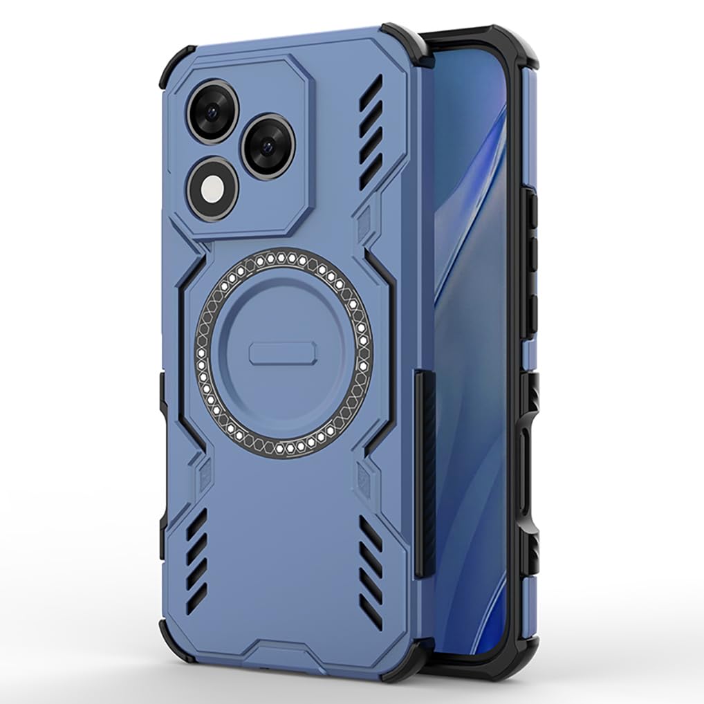 SEAHAI Case for HONOR 400 Lite 5G with Magnet Adsorption Function, Ultra-thin Silicone TPU Bumper Shockproof Hybrid Hard PC Armor Ring Magnetic Protective Cover, Blue HONOR 400 Lite 5G Blue