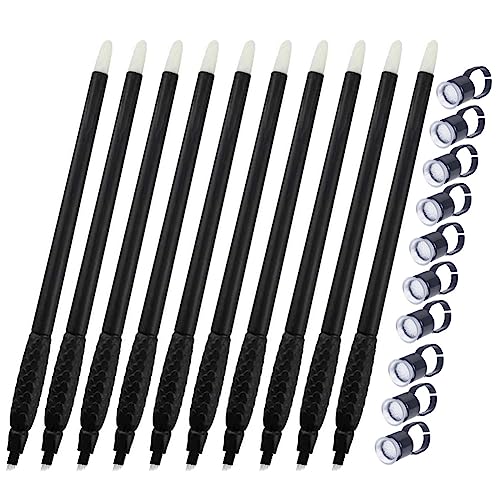 WJCMLT Tattoo Art Disposable Microblades Pen With Pigment Sponge Brush, 9 Pin,10 Pack, 0.18mm (9 sloped Needles) 9F For Eyebrow Makeup Microblading Supplies Kit(10PCS-9F)