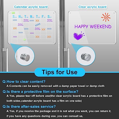 Acrylic Magnetic Dry Erase Board 17\"x12\"Acrylic Calendar Dry Erase Board,Planner Board for Fridge Refrigerator,2 Set Board and 7 Accessories