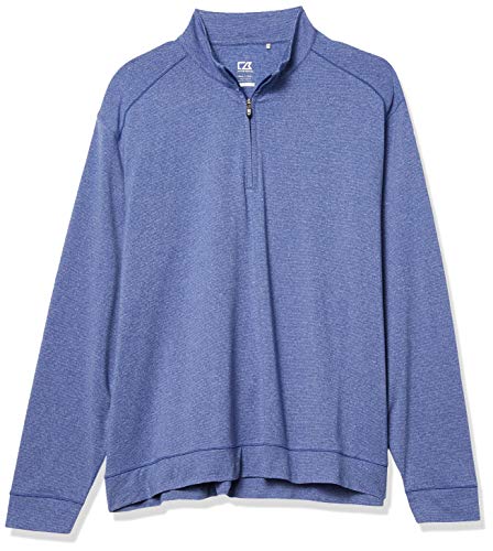 Cutter & Buck Mens Soft, Performance, Subtle Stripe Shoreline Half-Zip Pullover Sweatshirt, Tour Blue Heather, Large Us #TOP28