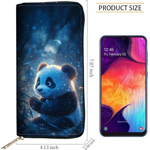 Image of RFID Blocking Leather Wallet for Women - Large Capacity Zip Around Clutch with 8 Card Slots,4 Cash Pockets & Coin Zipper,Cute Panda