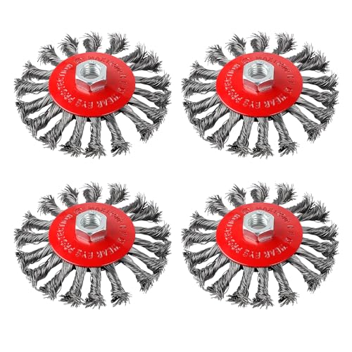 EXLECO Set di 4 Spazzola Metallica Smerigliatrice Angolare Ø115 mm Spazzola Acciaio per Flessibile Spazzole Metalliche M14 Spazzola Ferro Flessibile Spazzole a Tazza per Ruggine Rimozione, Levigatura