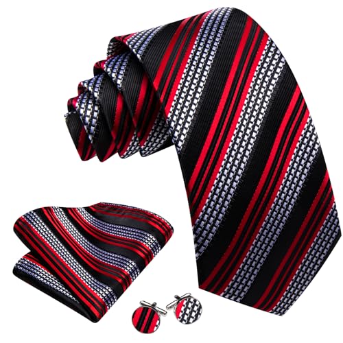 Image of Barry.Wang Designer Classic Ties for Men Set Formal Pocket Square Cufflink Check Plaid