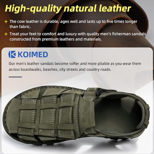 Image of KOIMED Men's Hiking Leather Sandals Closed Toe Water Shoes For Summer Athletic Outdoor Walking Sports Trail River Fishing Wide Adjustable Waterproof Arch Support