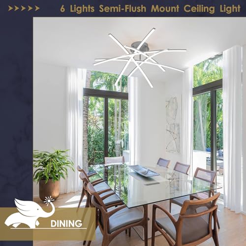 AIRYPHANT Semi Flush Mount Ceiling Light, 32.8” Dimmable LED Chandelier Modern Ceiling Lighting Fixture Dimmable Remote Control 6-Lights Lamp for Living Room Dining Room Bedroom 65W 3000K-6000K by AIRYPHANT - Image 7