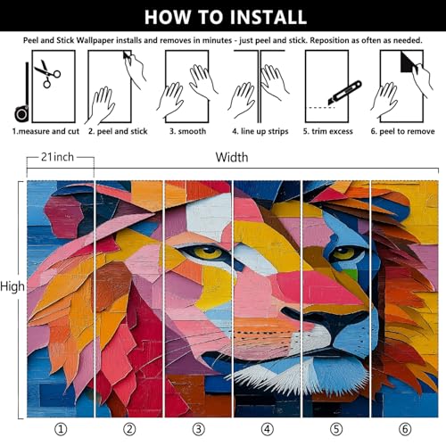 Papier peint 3D lion pour masquer les imperfections murales