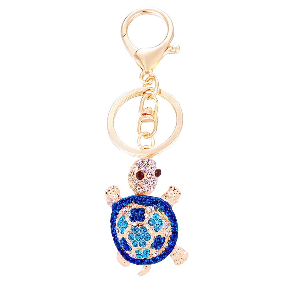 Crystal ocean sea turtle Keyring Rhinestone Purse Bag Charm Pendant Keychain Christmas Gift for Girl Woman Lady (style A,blue)