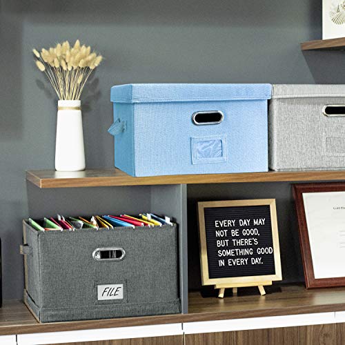 JSungo File Organizer Box Office Document Storage with Lid, Collapsible Linen Hanging Filing Organization, Home Portable Storage with Handle, Letter Size Legal Folder, Blue - Thumbnail 4