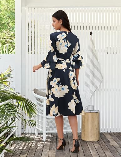 Image of DRESSTELLS Women's Cocktail Dress Summer Wedding Guest Party Vintage 3 /4 Bell Sleeve V Neck A-Line Dress