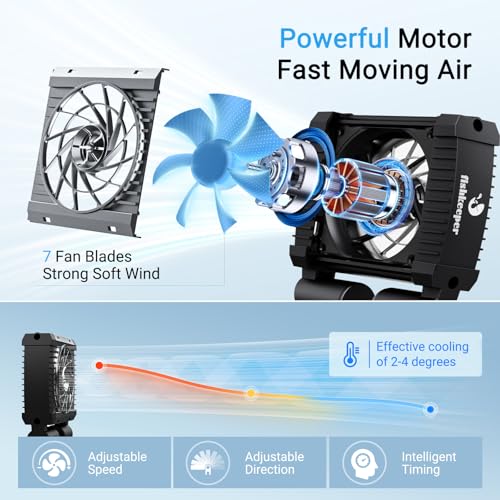 Image of fishkeeper Aquarium Chiller Fan - 3600 r /m Powerful Wind Quiet Fish Tank Cooling Fan, 5 Speeds, 3 Timer Modes, 180 Wide Angle Adjustable Aquarium Cooler Chiller with Smart Controller (12W, 3 Heads)