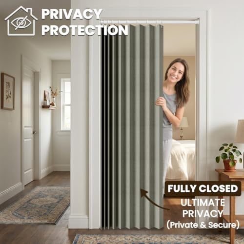 Image of AJAZZ Blackout Accordion Doors Interior Closet Curtain Doorway Curtains Invisible Applicable Bedroom Room Living Room Doorway（Grey 72 inch W x 78 inch L 1 Panel