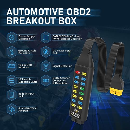 Caixa de breakout OBD2, detector de protocolo OBDII automotivo para comunicação/energia/detecção de