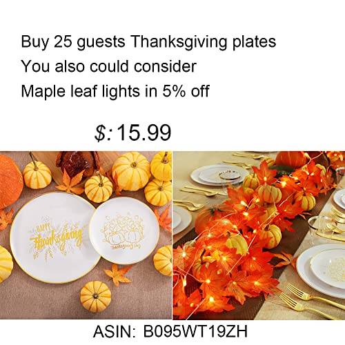 Kire 25 Guests Gold Plastic Plates - Thanksgiving Plates With Turkey Pattern & Gold Disposable Cutlery & Gold Plastic Cups - Perfect For Thanksgiving, Halloween, Parties, Autumn Holiday #TOP5