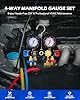 Orion Motor Tech AC Manifold Gauge Set for R410a R22 R134a Refrigerant, 4 Valve Automotive AC Gauge Set with Antishock Gauges Hoses Couplers Adapters, Puncturing Can Tap Freon Recharge Kit, Black Case #1