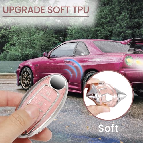 Image of for Nissan Key Fob Cover with Fashionable Zirconia Wristlet Keychain, Enchanting Diamond Patterns Soft Case for Murano Pathfinder Rogue Titan Versa (4 Button) (Pink, B)