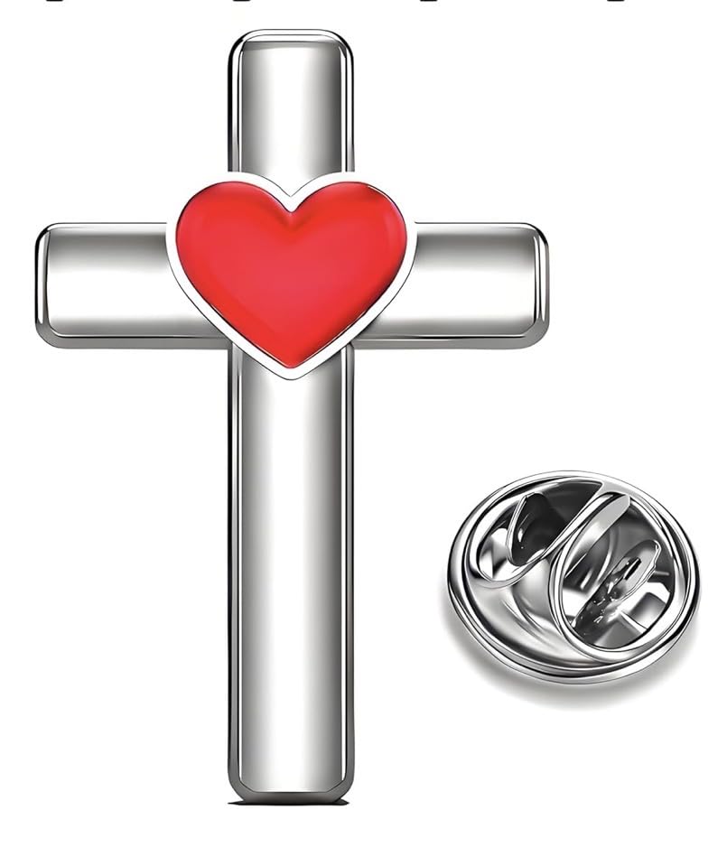 Bulk 50 Pack Deluxe Chrome Cross With Heart Accent Lapel Pins - Perfect Christian Fashion Accessory Or Decorative Jewelry Item For Men And Women - Each Pin Individually Packaged