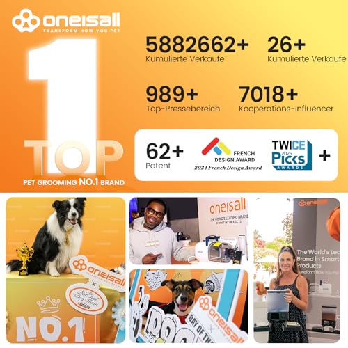 oneisall Hundeschermaschine mit Staubsauger, Super Saugkraft mit 12000 Pa Saugt 99.99% der Tierhaare, Leise Schermaschine Hund Katze Hundehaarschneidemaschine mit 7 Pflegewerkzeugen