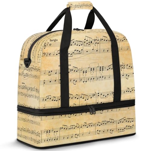 Large Weekender Overnight Bags Travel Duffel Bag for Women Men Retro Music Score Music Gym Bags With Shoe Compartment Foldie Travel Tote Bag Carry On Personal Item Bag for Travel Gym Sports
