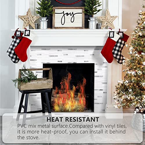 Stickgoo Peel And Stick Backsplash Tile, Stick On Backsplash For Kitchen And Bathroom, Dolomite White Marble Look Pvc Mixed Metal Silver Self Adhesive Wall Tiles(10 Sheets) #TOP2