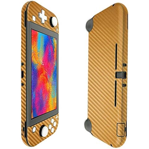 Skinomi Gold Carbon Fiber Full Body Skin Compatible with Nintendo Switch Lite (5 inch, 2019)(Full Coverage) TechSkin with Anti-Bubble Clear Film Screen Protector Cover