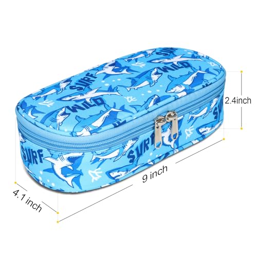 Image of Bagseri Pencil Case for Boys - Cute Pencil Case for Kids Large Capacity Pencil Pouch Organizer Multi-Slot Pencil Box for School, Pen Case Only (Blue Shark)